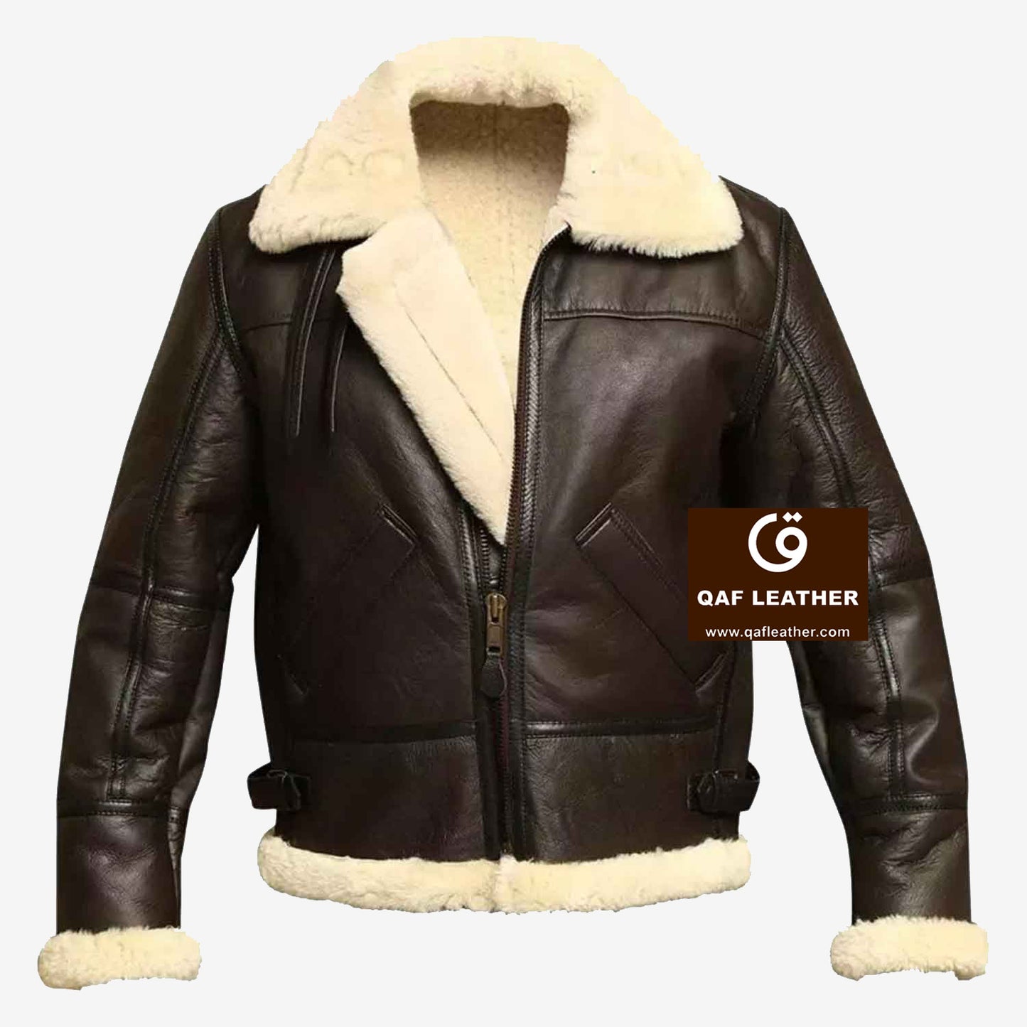 Mens Genuine Sheepskin Fur Jacket Raf Aviator Brown Leather Jacket