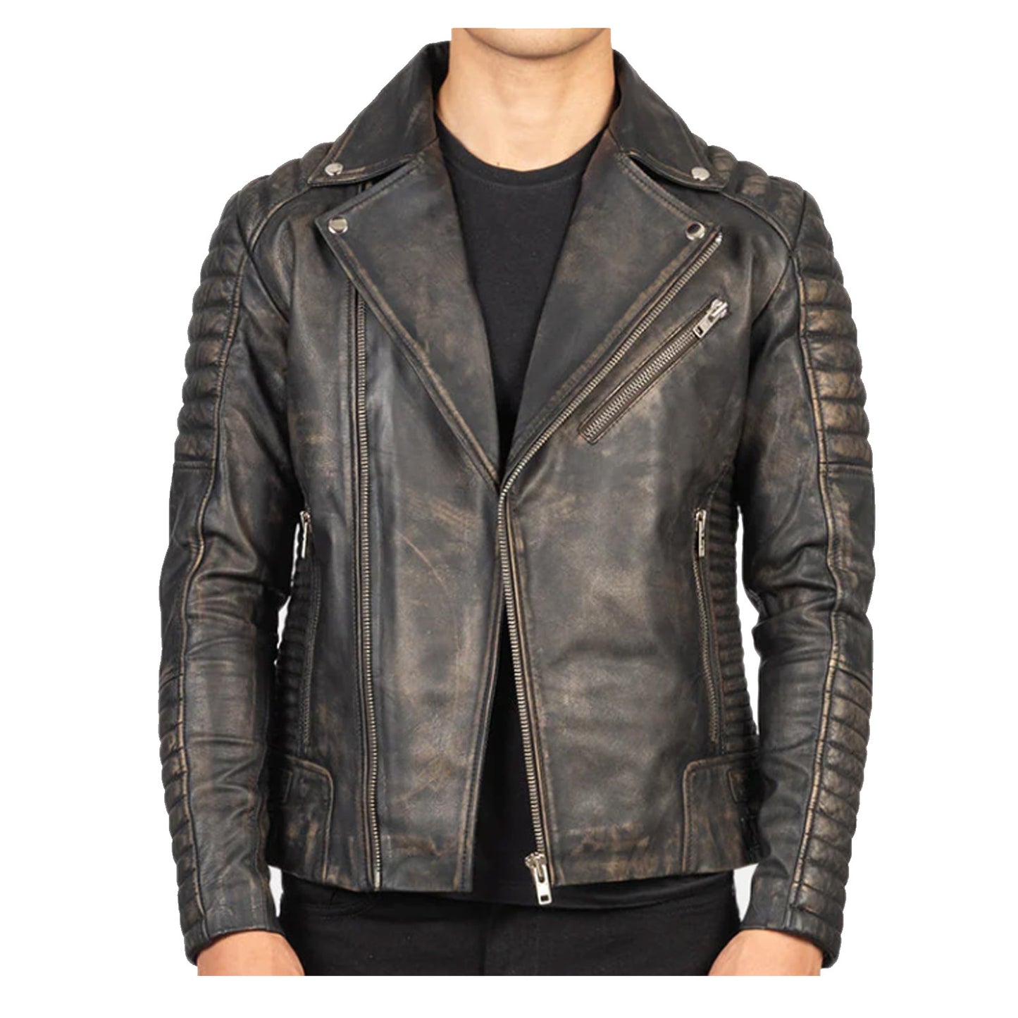 Distressed Brown Leather Biker Jacket | Men's Brown Leather Jacket