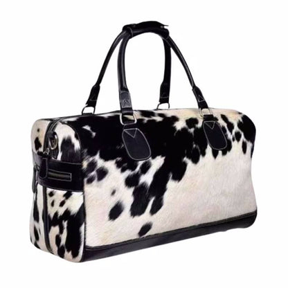 COW Hair On Weekend Real Cowhide Leather Large Black Duffle Travel Bag for Men's