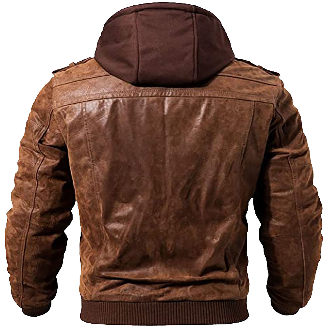 Men Motorcycle Brown Leather Jacket, Hood is Removable