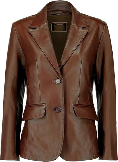 2-Button Lambskin Leather Blazer Women | Brown Leather Coat Jacket Women's |  Women's Leather Blazer Jacket (Copy)