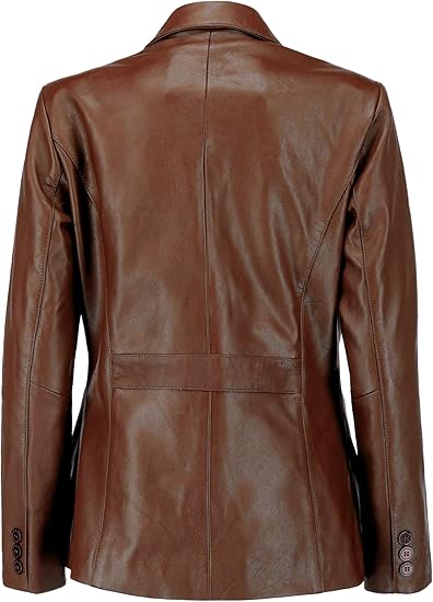 2-Button Lambskin Leather Blazer Women | Brown Leather Coat Jacket Women's |  Women's Leather Blazer Jacket (Copy)