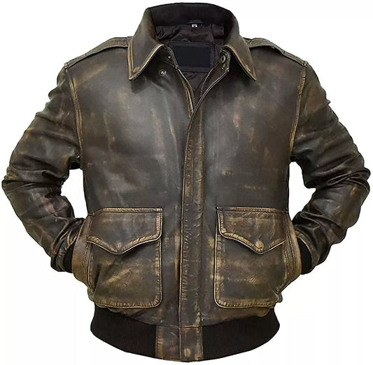 A2 Distressed Aviator Bomber Brown Leather Jacket  | Leather Jacket
