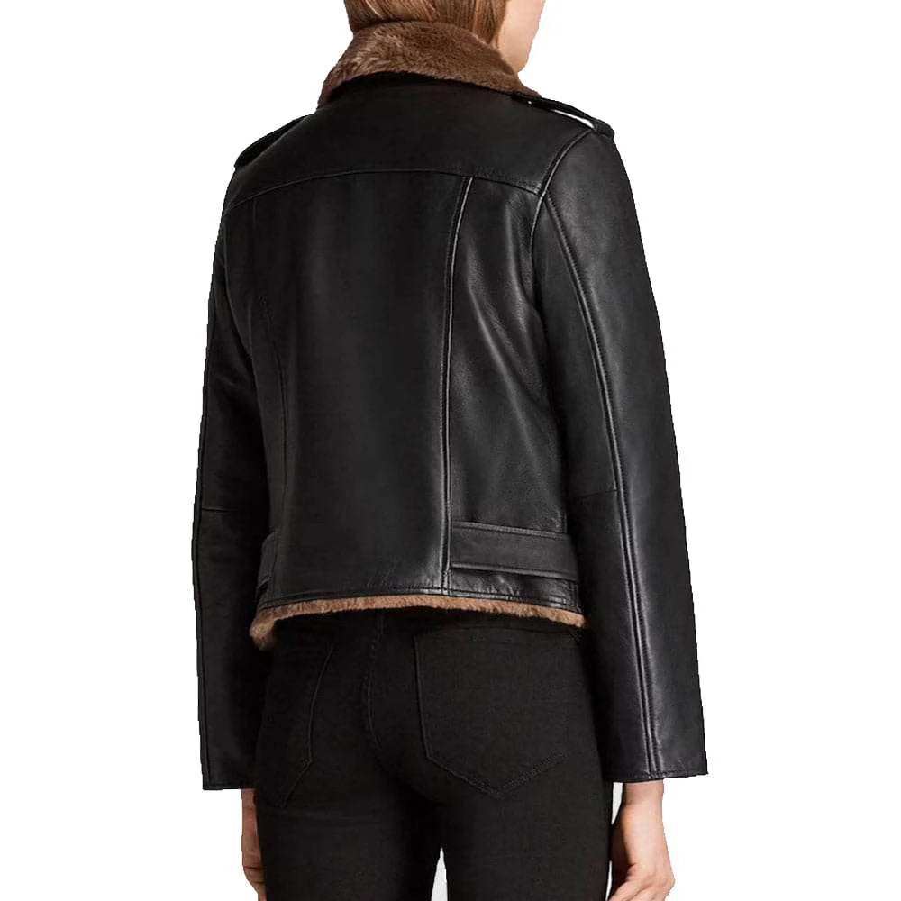 B3 Aviator Shearling Black Leather Jacket | Women's Black Leather Jackets