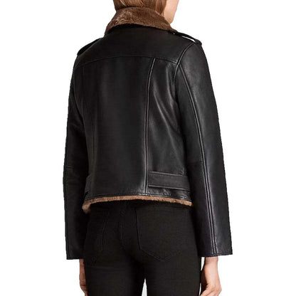 B3 Aviator Shearling Black Leather Jacket | Women's Black Leather Jackets