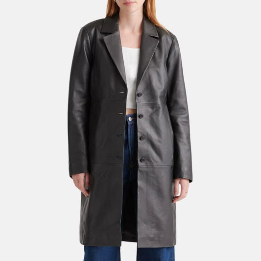 Women's Black Long Leather Trench Coat| Leather Jacket Coat Women's