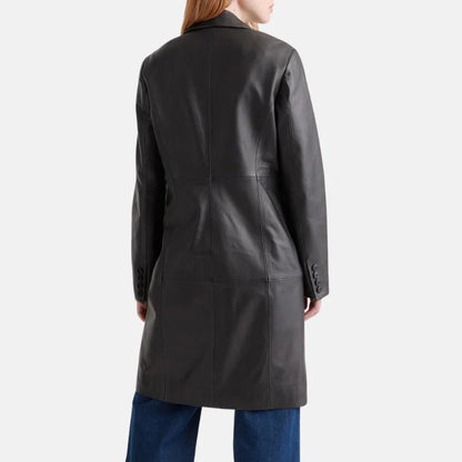 Women's Black Long Leather Trench Coat| Leather Jacket Coat Women's