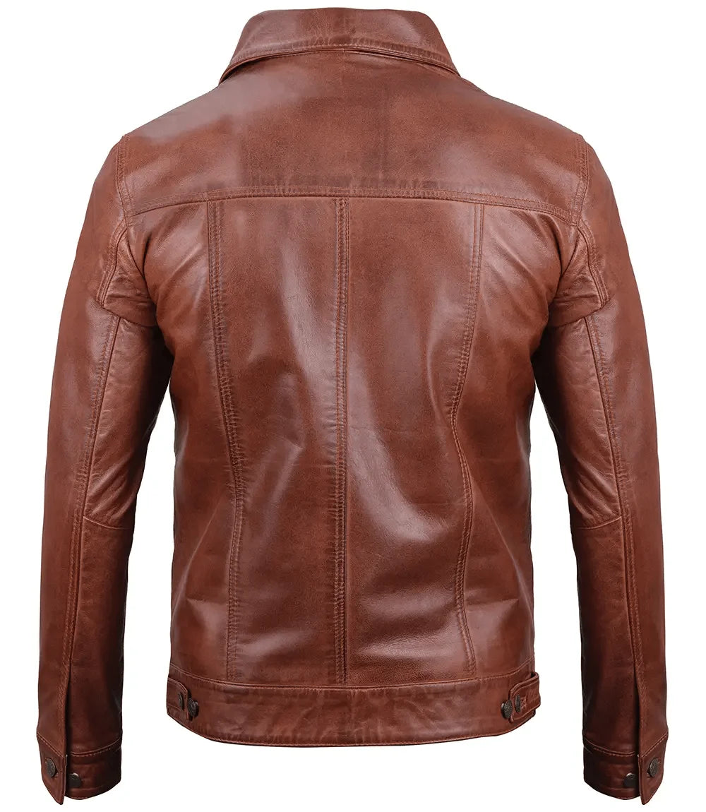 Men's Brown Leather Trucker Jacket | Leather Jacket