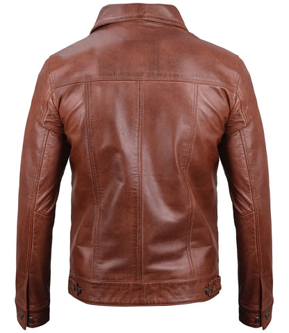 Men's Brown Leather Trucker Jacket | Leather Jacket