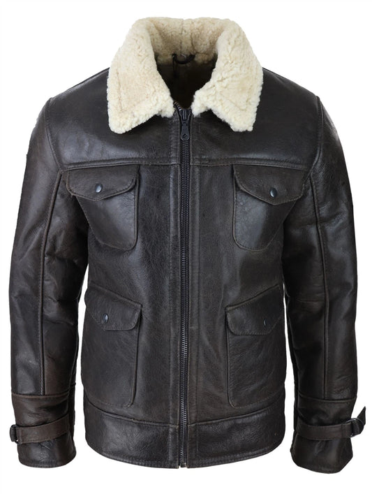 Men’s Military Warm Winter Brown Leather Jacket | Leather Jacket