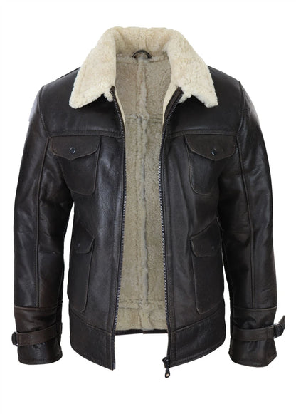 Men’s Military Warm Winter Brown Leather Jacket | Leather Jacket
