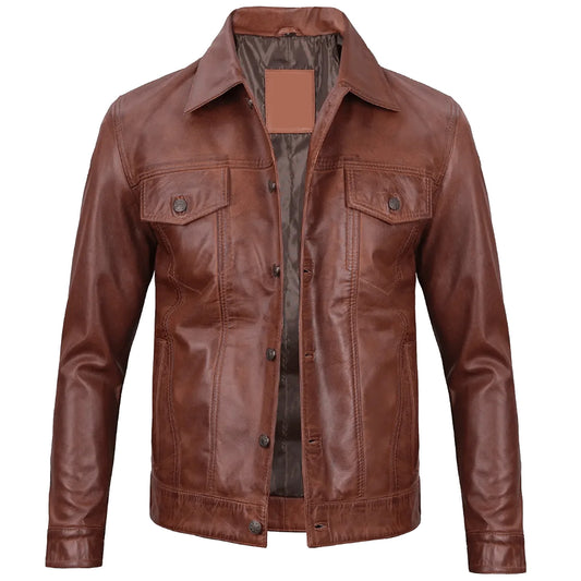 Men's Brown Leather Trucker Jacket | Leather Jacket