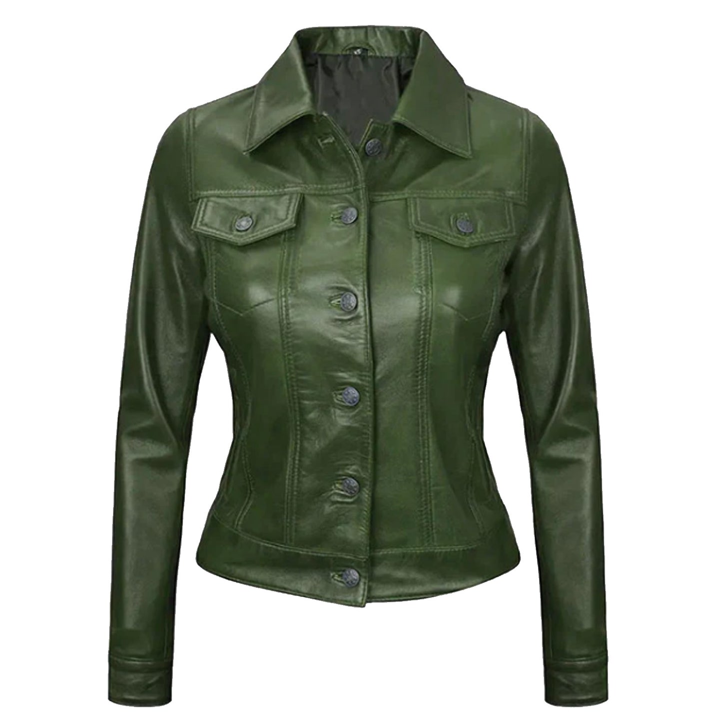 Green Leather Trucker Jacket Women's | Women's Leather Trucker Jacket