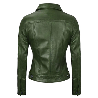 Green Leather Trucker Jacket Women's | Women's Leather Trucker Jacket