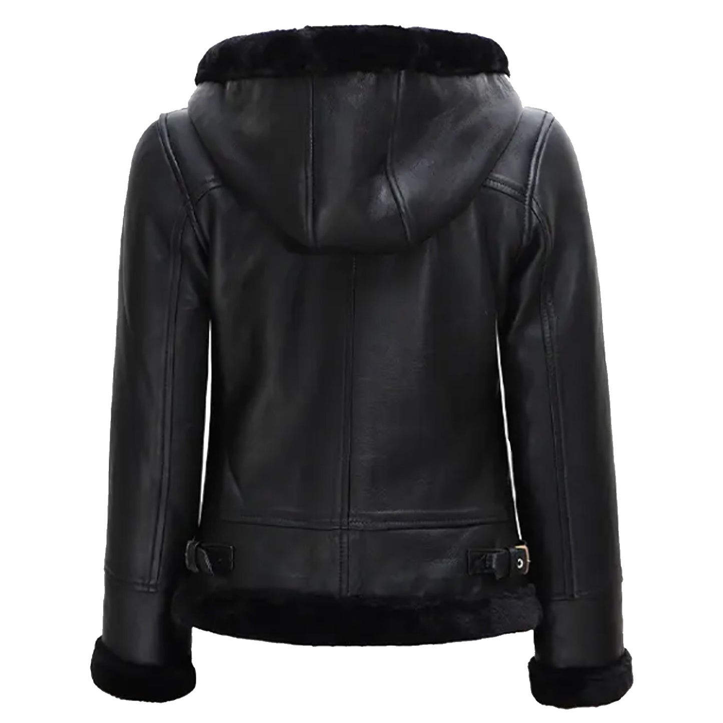 Women's Black Leather Hooded Leather Jacket | Hooded Shearling Leather Jacket