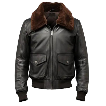 Aviator Black Leather Jacket | Men's Black Leather Jacket