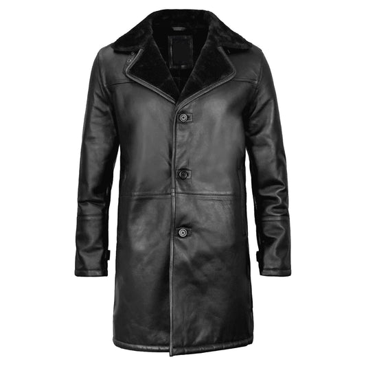 Men’s Black Leather Long Shearling Coat | Leather Jacket