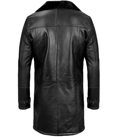 Men’s Black Leather Long Shearling Coat | Leather Jacket
