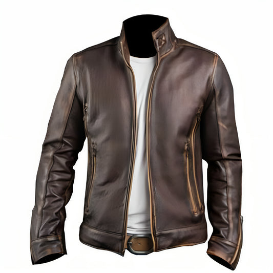 Men’s Vintage Cafe Racer Motorcycle Retro Biker  | Waxed Brown Leather Jacket | Leather Jacket