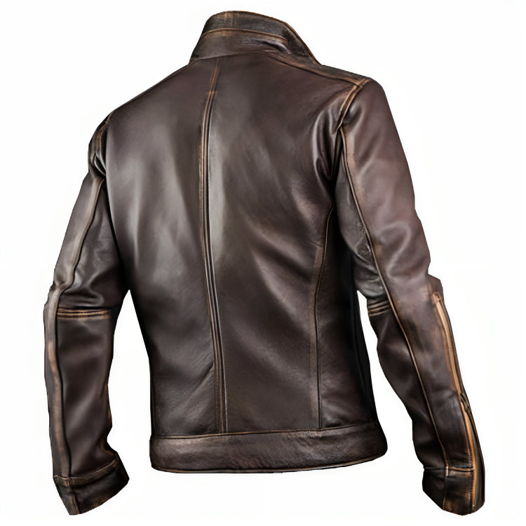 Men’s Vintage Cafe Racer Motorcycle Retro Biker  | Waxed Brown Leather Jacket | Leather Jacket
