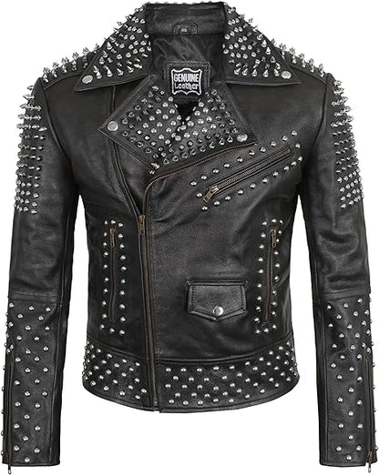 Men's Cafe Racer Punk Leather Jacketv| Motorcycle Leather Jacket