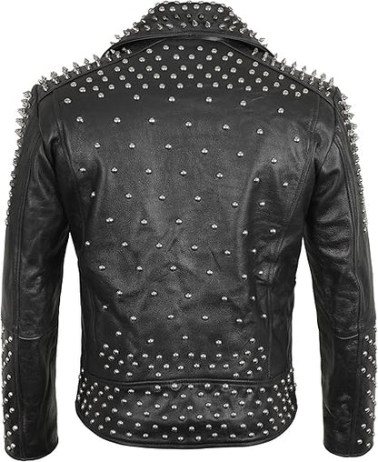 Men's Cafe Racer Punk Leather Jacketv| Motorcycle Leather Jacket