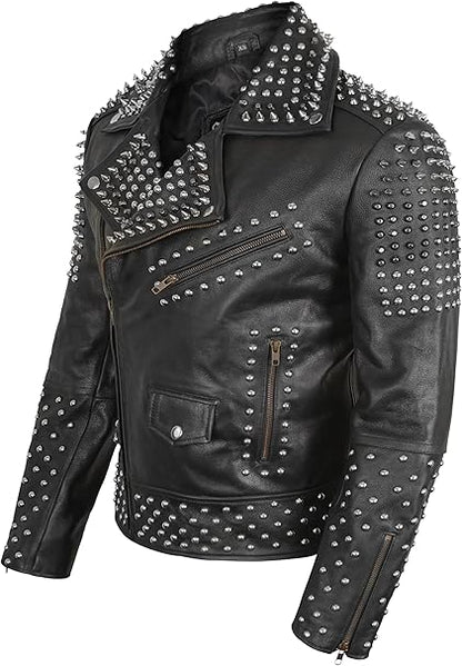 Men's Cafe Racer Punk Leather Jacketv| Motorcycle Leather Jacket