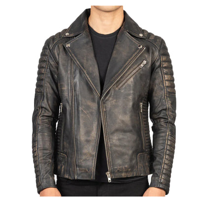 Distressed Brown Leather Biker Jacket | Men's Brown Leather Jacket