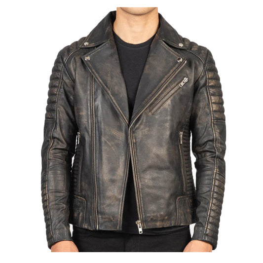 Distressed Brown Leather Biker Jacket | Men's Brown Leather Jacket
