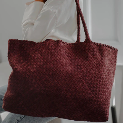 Womens Classic Bergundy Woven Tote Handbag