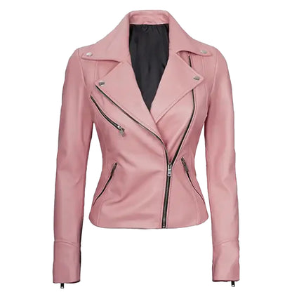 Women's Moto Style Pink Leather Jacket |  Women's Leather Pink Leather Jacket