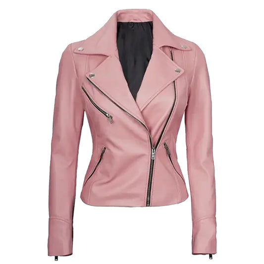 Women's Moto Style Pink Leather Jacket |  Women's Leather Pink Leather Jacket