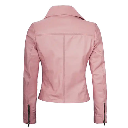 Women's Moto Style Pink Leather Jacket |  Women's Leather Pink Leather Jacket