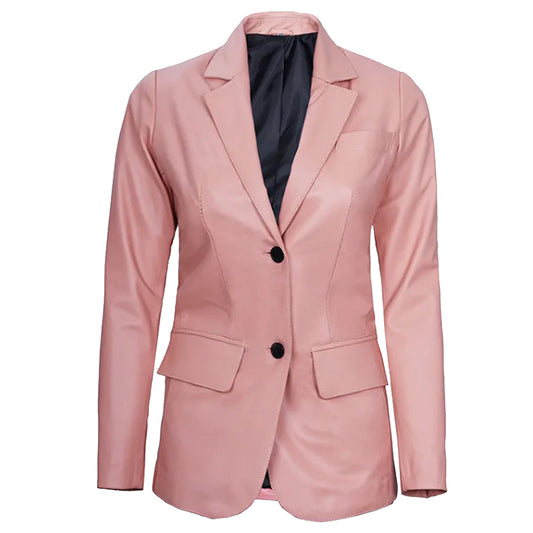 Pink Leather Blazer Jacket Women's |  Women's Leather Blazer Jacket