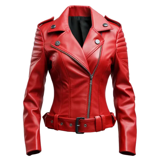 Slim fit Red Biker Leather Jacket Women's | Women's Leather Jacket