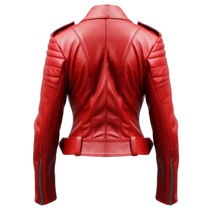 Slim fit Red Biker Leather Jacket Women's | Women's Leather Jacket