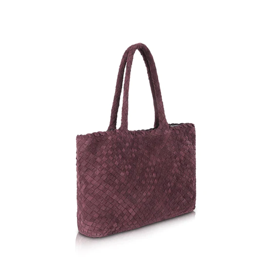 Womens Classic Bergundy Woven Tote Handbag