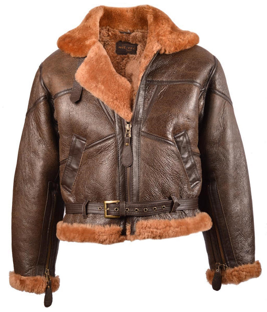Men’s UK Leather Jacket with Collar RAF BOMBER BROWN | Leather Jacket