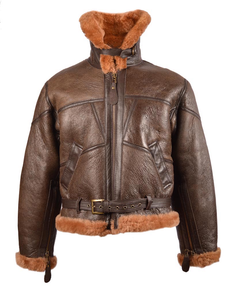 Men’s UK Leather Jacket with Collar RAF BOMBER BROWN | Leather Jacket