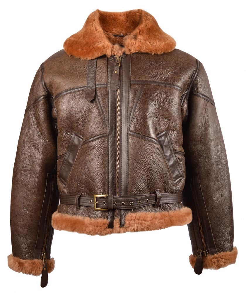 Men’s UK Leather Jacket with Collar RAF BOMBER BROWN | Leather Jacket