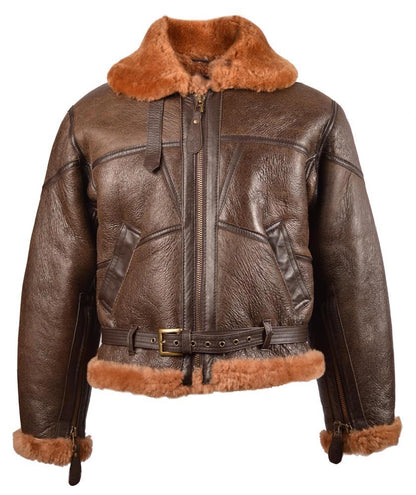 Men’s UK Leather Jacket with Collar RAF BOMBER BROWN | Leather Jacket