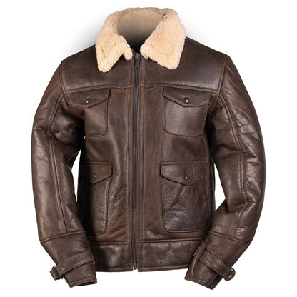 Men’s US NAVY A4 SHEEPSKIN BROWN Leather Jacket | Leather Jacket
