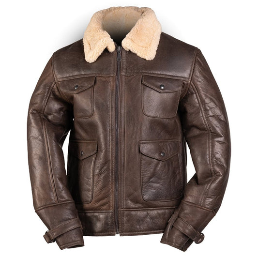 Men’s US NAVY A4 SHEEPSKIN BROWN Leather Jacket | Leather Jacket