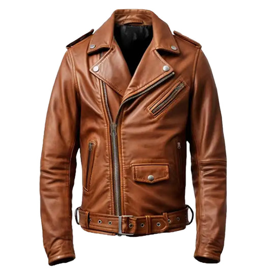 Vintage Brown Men's Biker Leather Jacket | Men's Biker Leather Jacket Brown