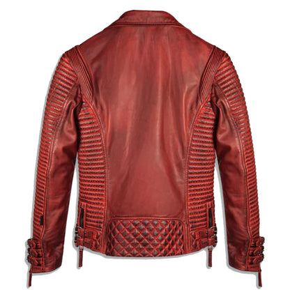Men's Waxed Biker Red Leather Motorcycle Jacket | Motorcycle Leather Jacket