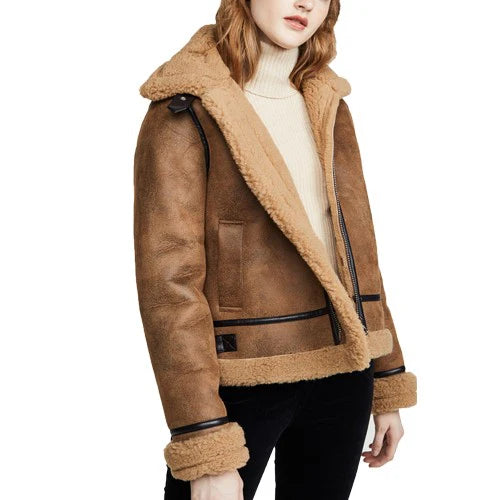 B3 Bomber Shearling Leather Jacket Brown | Women's Brown Leather Jackets