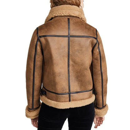 B3 Bomber Shearling Leather Jacket Brown | Women's Brown Leather Jackets