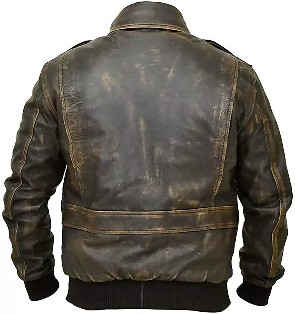 A2 Distressed Aviator Bomber Brown Leather Jacket  | Leather Jacket