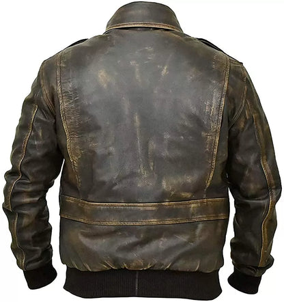 A2 Distressed Aviator Bomber Brown Leather Jacket  | Leather Jacket