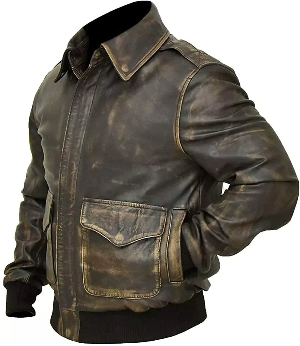 A2 Distressed Aviator Bomber Brown Leather Jacket  | Leather Jacket